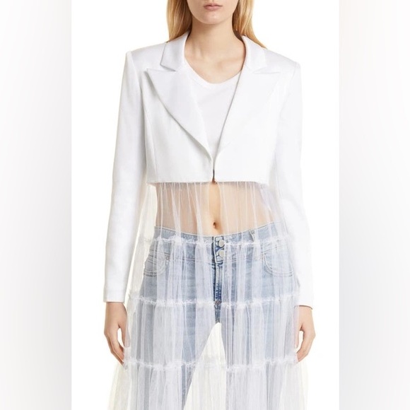 NWT ALICE + OLIVIA Everly Drama Tulle Maxi Blazer in White Size XS - Picture 17 of 17